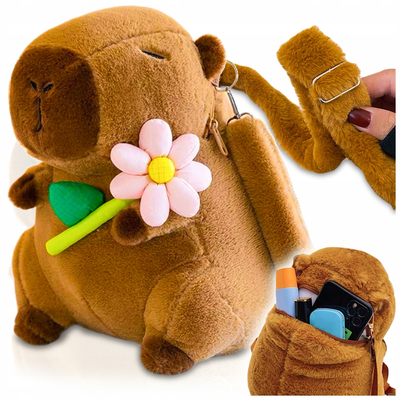 Capybara Plush Backpack with Flower
