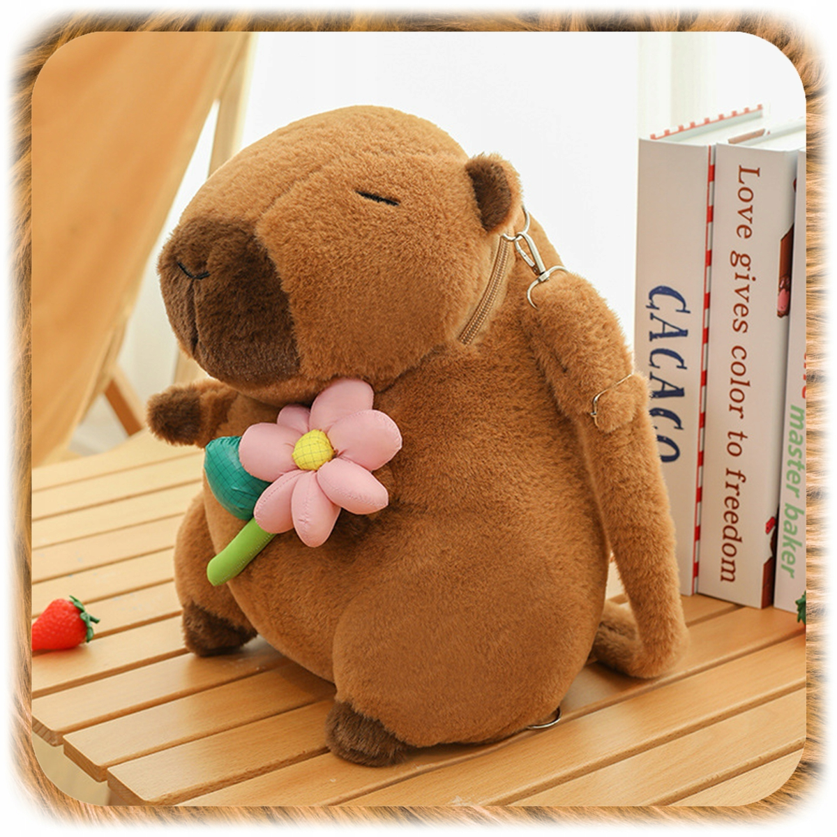 Capybara Plush Backpack with Flower