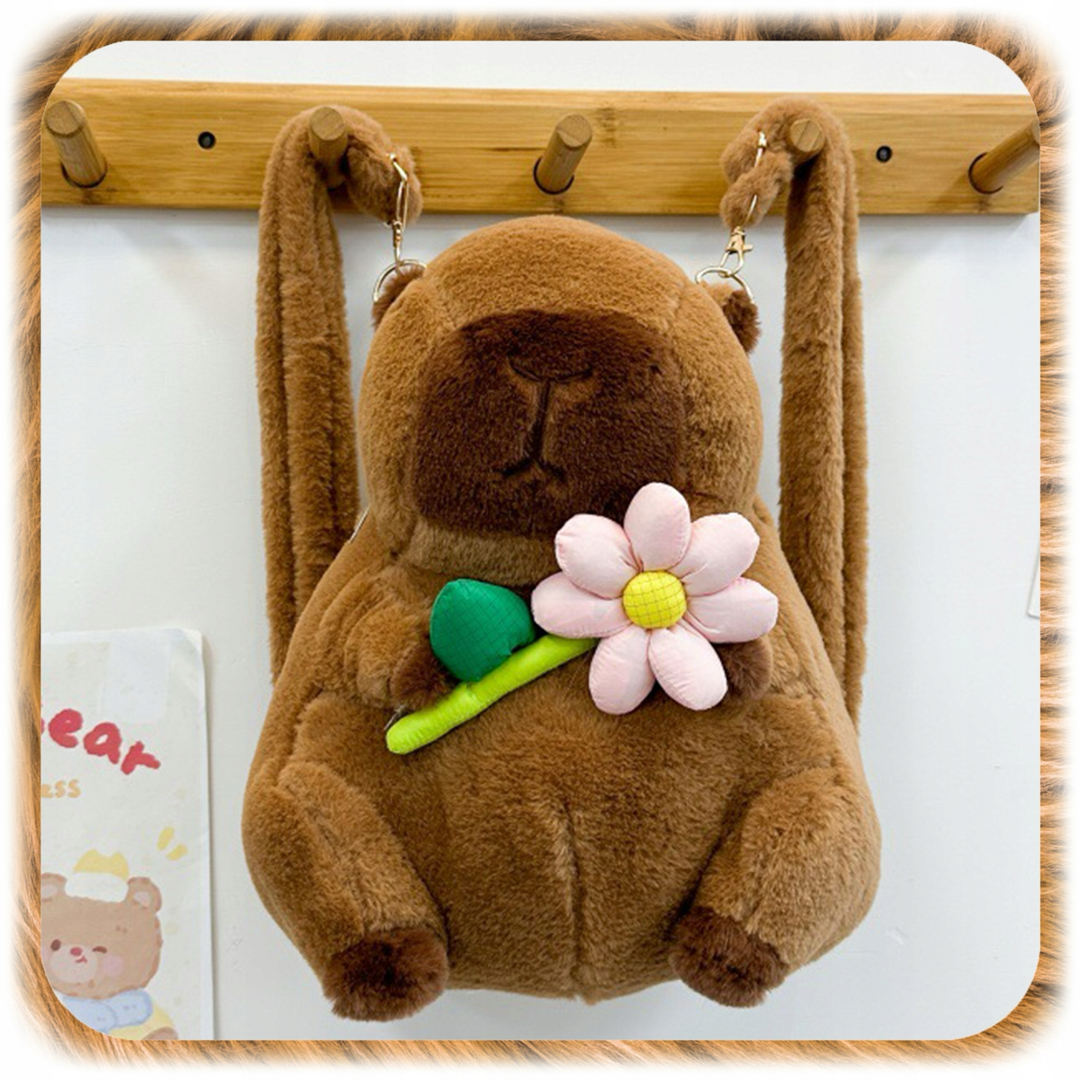 Capybara Plush Backpack with Flower