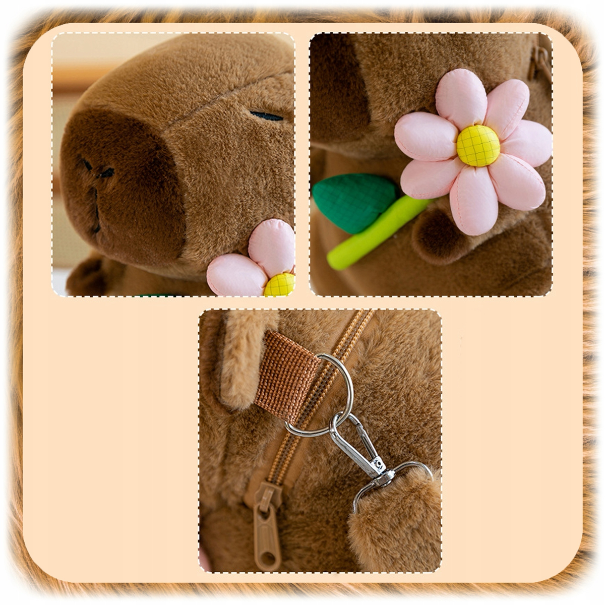 Capybara Plush Backpack with Flower