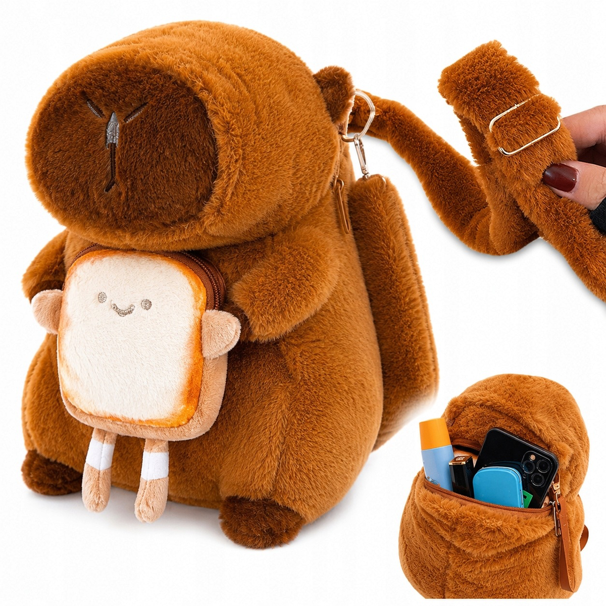 Capybara Plush Backpack with Toast