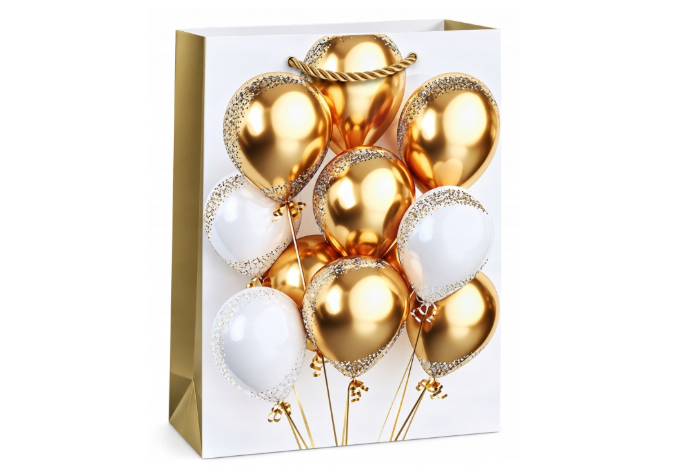 Shiny Balloons Gift Bag - Gold and White