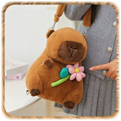 Capybara Plush Backpack with Flower