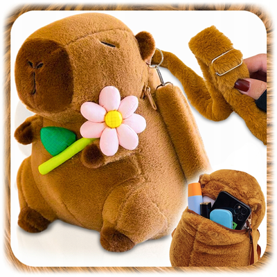 Capybara Plush Backpack with Flower