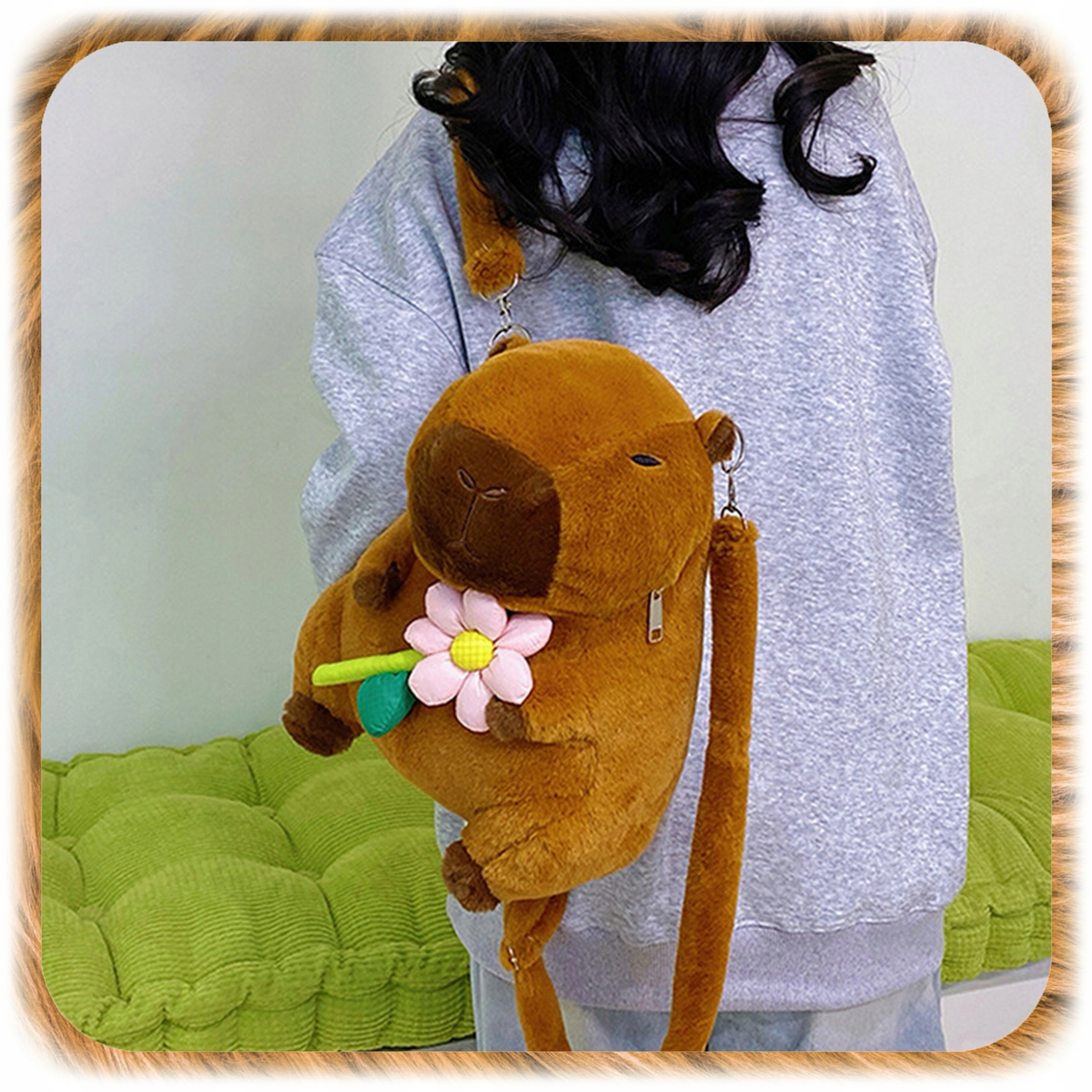 Capybara Plush Backpack with Flower