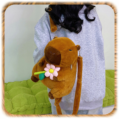 Capybara Plush Backpack with Flower