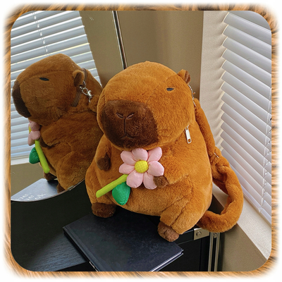 Capybara Plush Backpack with Flower