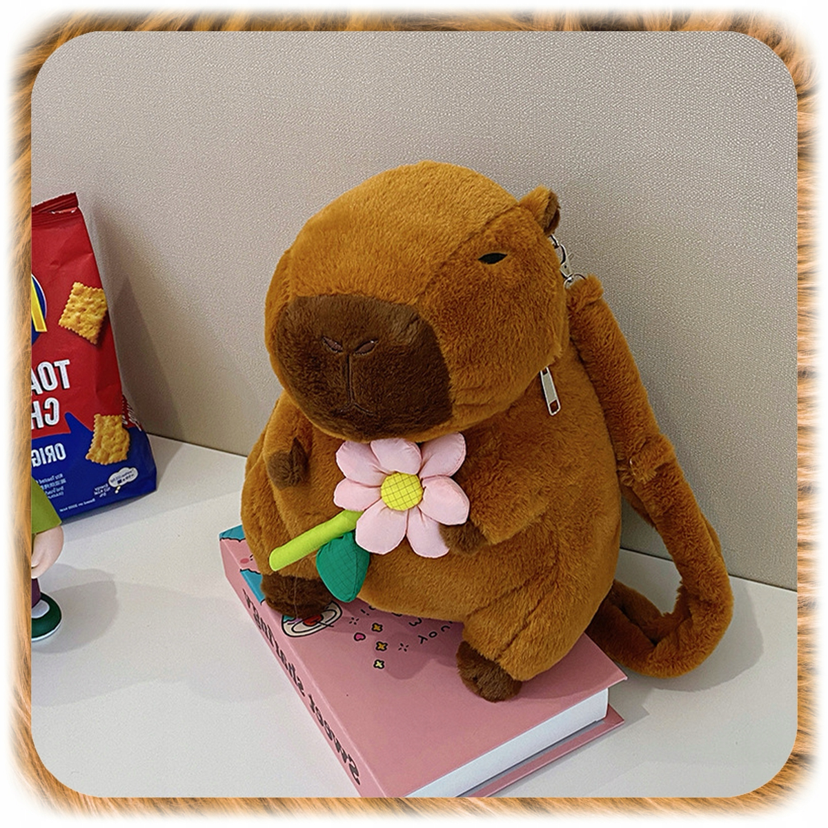 Capybara Plush Backpack with Flower
