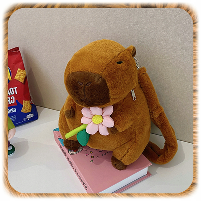 Capybara Plush Backpack with Flower