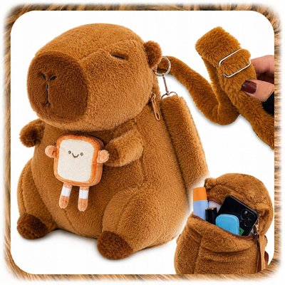 Capybara Plush Backpack with Toast